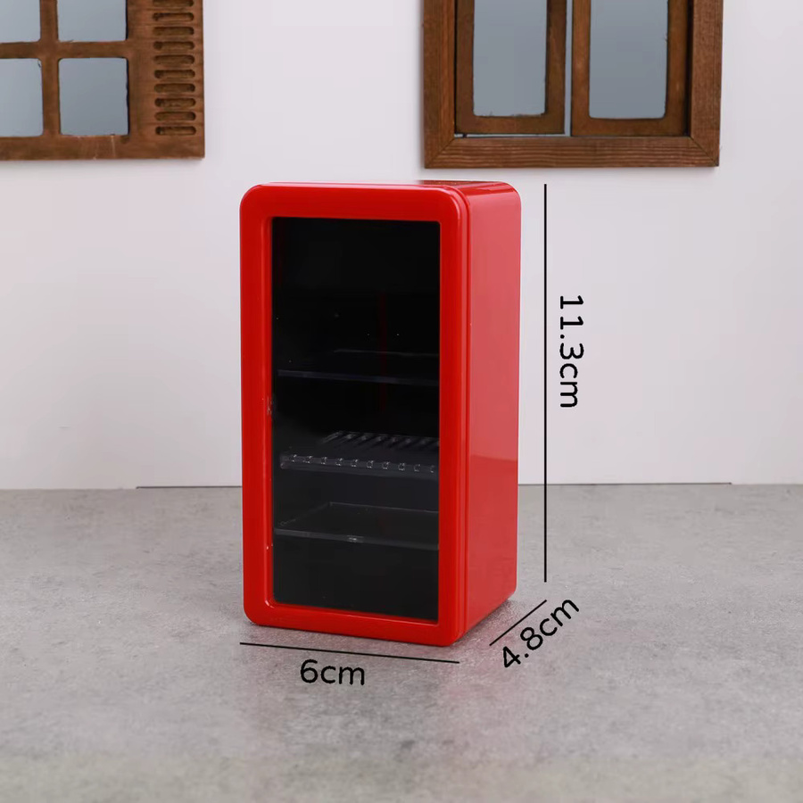 MSFTOYS Miniatur-Kühlschrank für Puppenhaus im Maßstab 1:12 mit Lichtfunktion, Rot - Bild 4