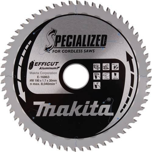 Makita EFFICUT Sägeblatt für Aluminium und Metall, Farbe: Silber, Durchmesser: 190 mm, Bohrung: 30 mm, Sägeblattstärke: 6 mm - Bild 1
