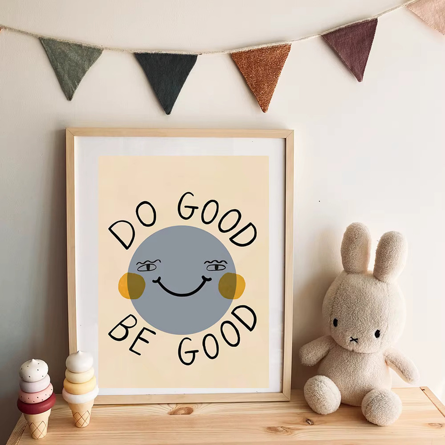 Potdemiel Wandkunst Leinwandmalerei mit Cartoon Kaninchen und Bär im Nordic Design für Kinderzimmer, Mehrfarbig - Bild 2