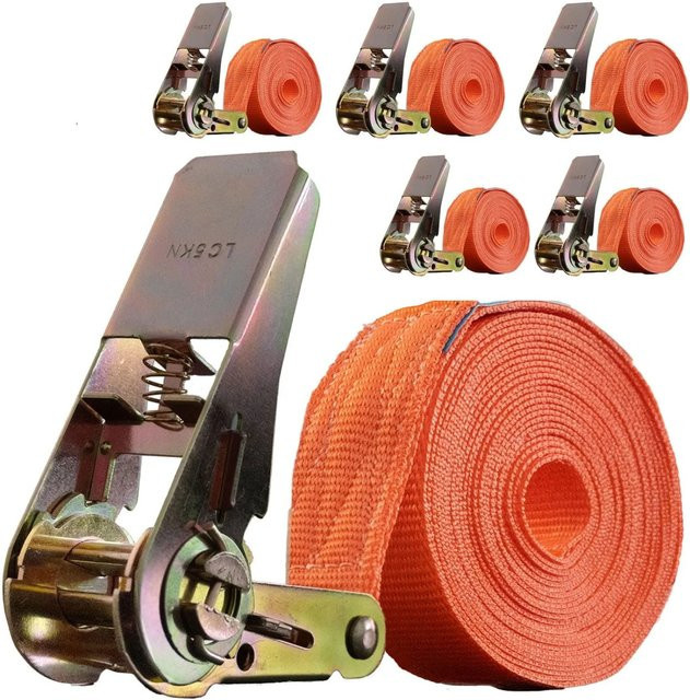 TRUTZHOLM 5er Set Spanngurte mit Ratsche in Orange zur Ladungssicherung, Länge: 6 m, Tragkraft: 1000 kg - Bild 1