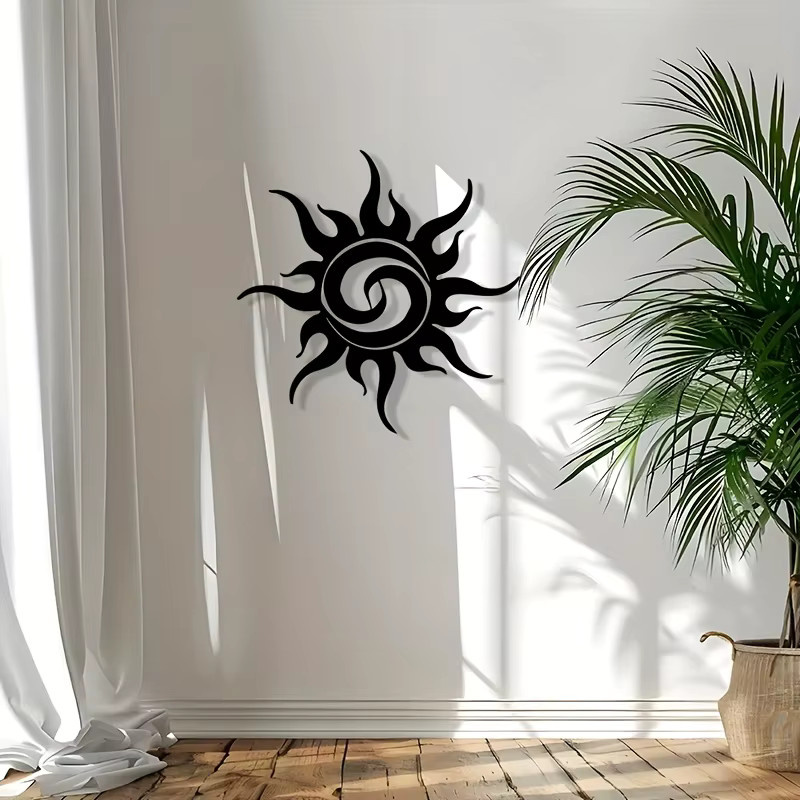 Solstice Wandskulptur aus Metall in Schwarz, abstrakte Boho-Sonnen-Dekoration für Innen und Außen - Bild 4