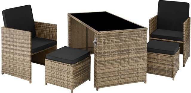 tectake Polyrattan Sitzgruppe für Garten und Außenbereich in Braun, Tisch und Stühle Set, B/T/H: 202 x 130,5 x 92,5 cm - Bild 2