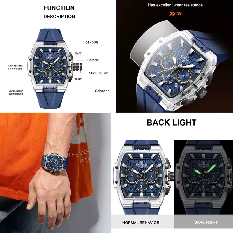 NAVIFORCE Chronograph-Armbanduhr, Quarz, Edelstahl, Blau, Herren - Bild 5