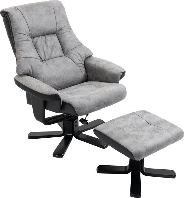 HOMCOM Relaxsessel mit Hocker, drehbarer Fernsehsessel mit Liegefunktion aus Mikrofaser, Grau, B/T/H: 78 x 82,5 x 109 cm - Bild 1