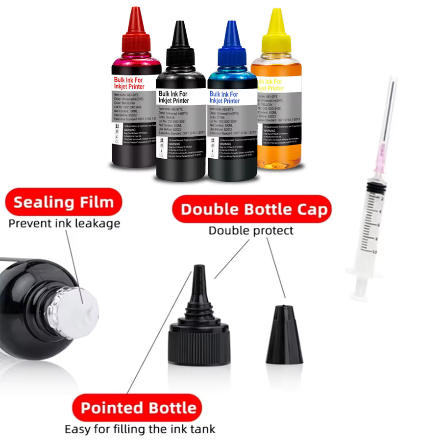 MorePage Universal-Farbtinte Kit für Inkjet-Drucker, 4 Farben (Schwarz, Cyan, Magenta, Gelb), 4 x 100 ml - Bild 2