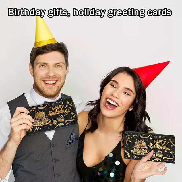 Schwarzer Geburtstags-Geschenkumschlag mit Goldrand und 6 Geldfächern aus Papier mit selbstklebendem Verschluss - Bild 1