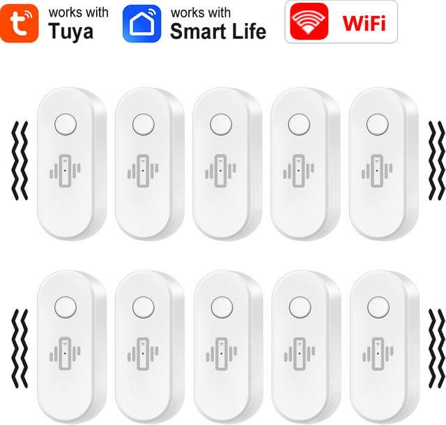 Tuya WiFi Vibrationssensor für Tür, Fenster und Glas in Weiß oder Schwarz zur Diebstahlsicherung mit Echtzeit-Alarm via Smart App - Bild 1