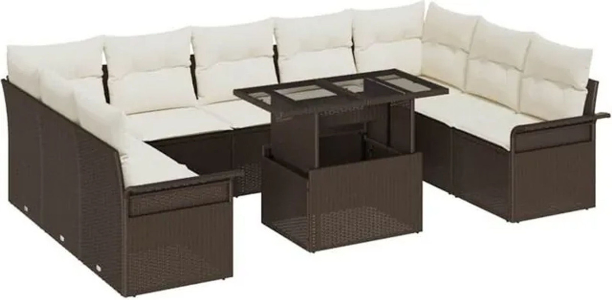 Vidaxl Garten-Sofa-Set aus Polyrattan in Braun, 10-teiliges Loungemöbel-Set, B/T/H: 100 x 55 x 73 cm - Bild 1