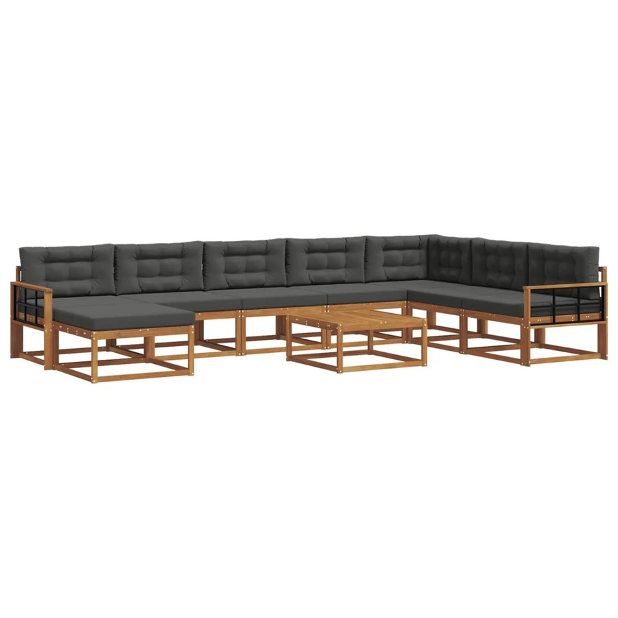vidaXL Outdoor-Sofagarnitur 9-teilig aus Akazienholz mit Kissen in Anthrazit und Natur - Bild 2