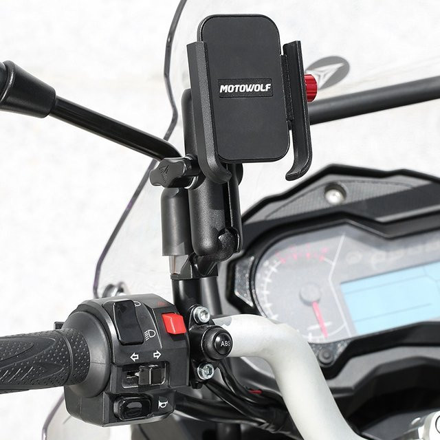 Universal Aluminium Lenker Handyhalter für Motorrad und Fahrrad mit USB-Ladegerät, Schwarz, 12-24V - Bild 1