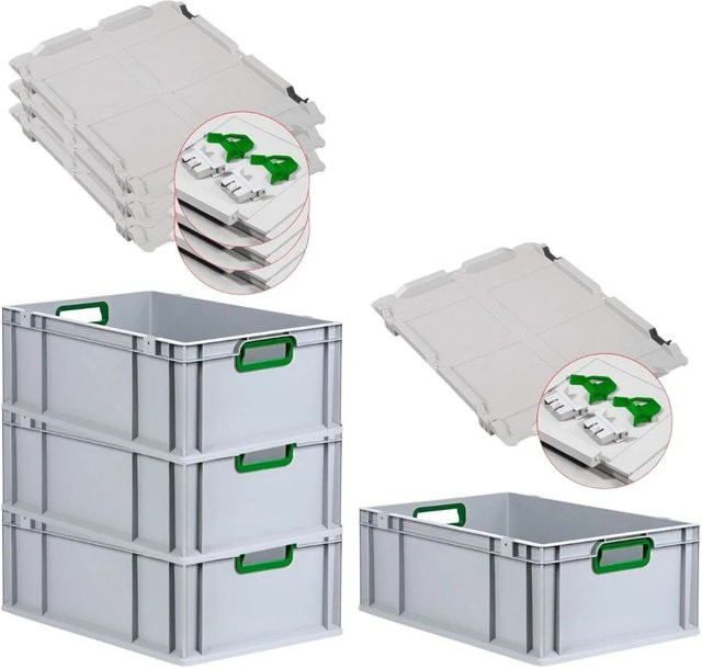 PROREGAL Spar Set 4x Eurobox Nextgen Color mit Scharnierdeckel und Schiebeschnappverschlüssen in Grün, H x B x T: 22 x 40 x 60 cm, mit verstärktem Boden - Bild 1