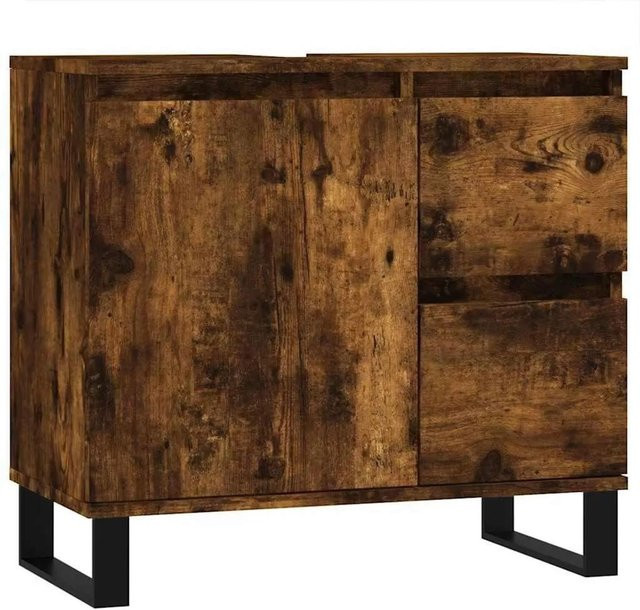 vidaXL Badschrank in Räuchereiche mit industriellem Stil aus Holzwerkstoff und Eisen, B/T/H: 65 x 33 x 60 cm - Bild 1