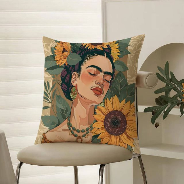 Dekorative Kissenhülle Frida Kahlo Kunstwerk von GUOYU HOMEDECOR, quadratisch, Mehrfarbig, B/H: 40,64 x 40,64 cm - Bild 1