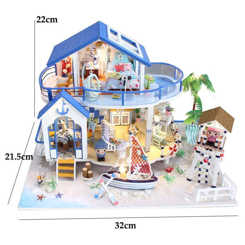 Zuuton DIY Miniatur Haus Set, Zweistöckiges Strandhaus, Holz, mit LED Lichter, ab 14 Jahren - Bild 5