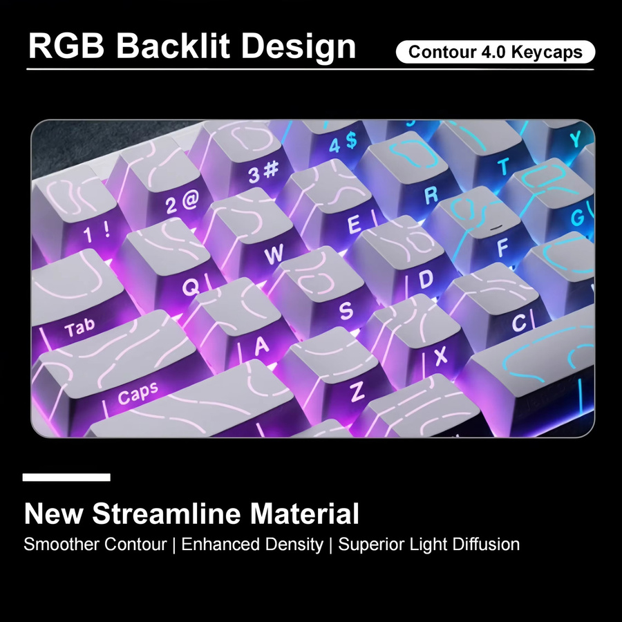 Oeny Contour 4.0 Tastenkappen-Set mit 97 Tasten, PBT Double-Shot, Kirschprofil, Farbe: Schwarz, passend für 60 %/65 %/75 %/TKL-Tastaturen - Bild 4