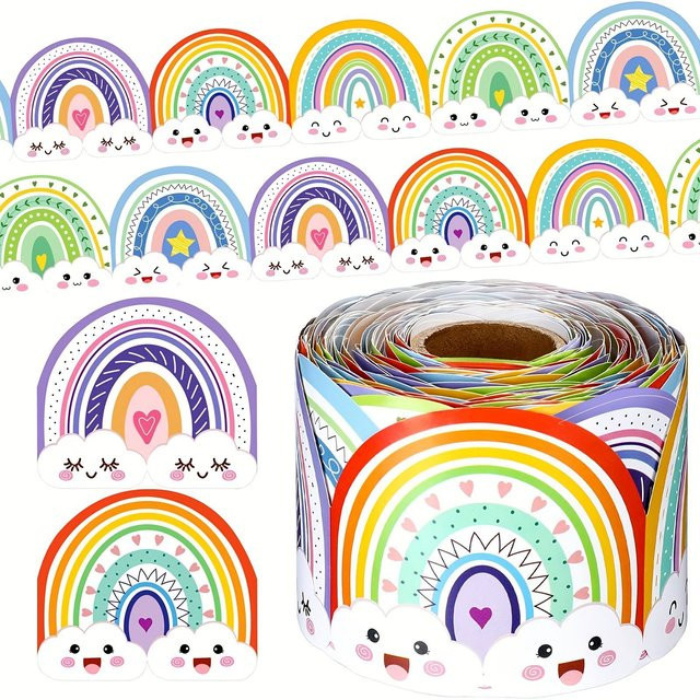Dekorpapier mit Regenbogenmuster-Rand von ouyaohong in Blau, 10 Meter lang, Höhe: 5,59 cm - Bild 1