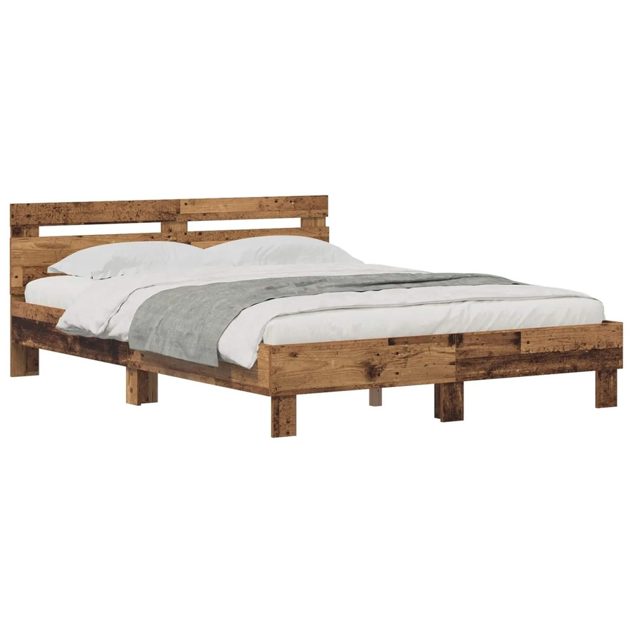 vidaXL Bettrahmen mit Kopfteil aus Holzwerkstoff in Altholz-Optik, Farbe: Braun, B/T/H: 120 x 200 x 125 cm - Bild 2