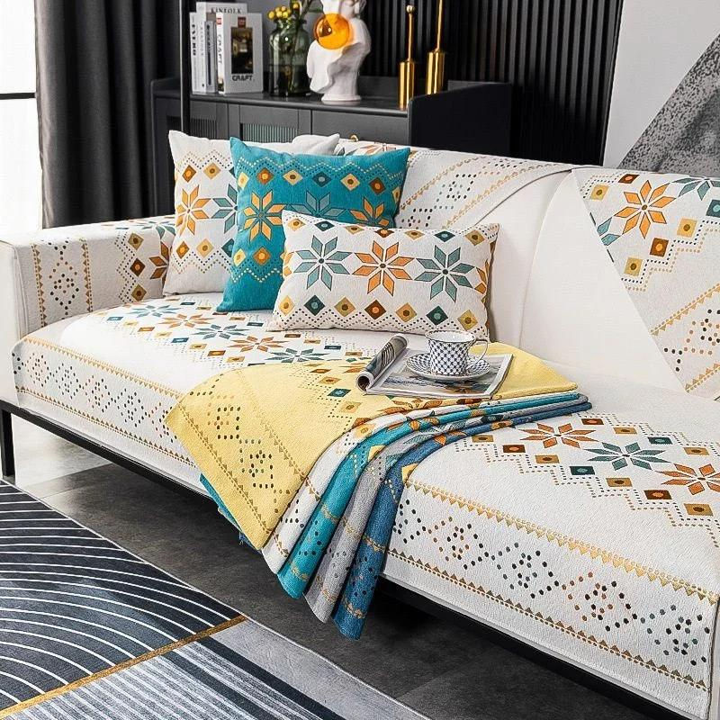 Rutschfester Jacquard Sofabezug von Your Warm Home in Blau mit Boho-Blumenmuster, B/H: 70 x 70 cm - Bild 2