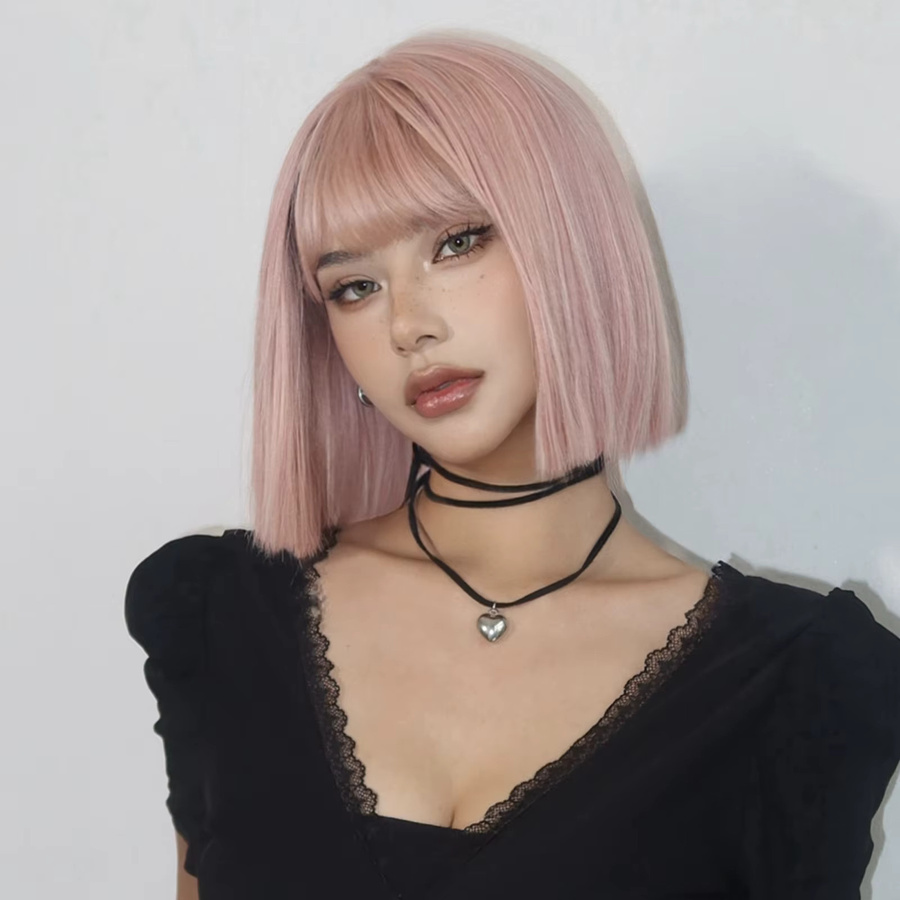 HAIRCUBE Perücke, Bob-Schnitt mit Pony, Grau-Rosa, Synthetisch - Bild 3