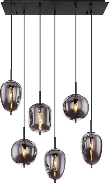 Globo Pendelleuchte Blacky 6-flammig aus Metall in Schwarz mit rauchfarbenen Glasschirmen - Bild 1