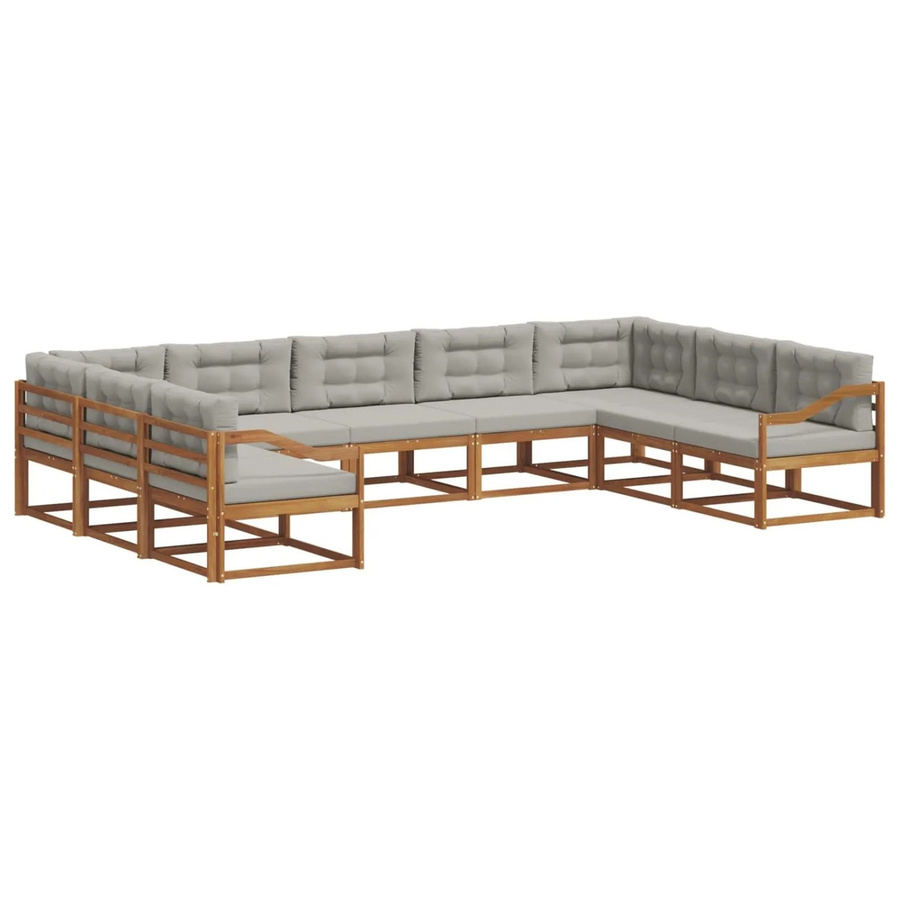 vidaXL Outdoor-Sofagarnitur 9-tlg. in U-Form aus Akazienholz mit Kissen, Grau und Natur - Bild 2