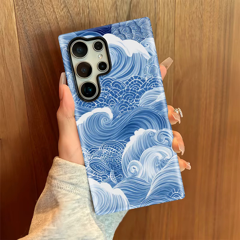 Fcicicase Handyhülle für Samsung Galaxy S26 Plus, S26 Ultra und S26 Edge mit Meereswellen-Druck in Blau, stoßfest und matt aus Acryl - Bild 5