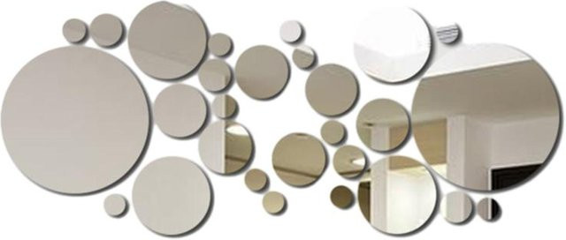 26 Stück Runde 3D Acryl Spiegel Wandaufkleber für DIY Wanddekoration in Silber, Schwarz und Gold - Bild 1