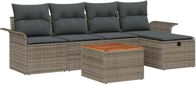 6-teiliges vidaXL Garten-Sofa-Set mit Speicher aus Poly-Rattan in Grau - Bild 1