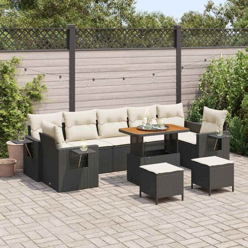Vidaxl Polyrattan Garten-Sofa-Set aus 10 modularen Teilen in Schwarz und Creme, Modernes Loungemöbel aus Stahl, B/T/H: 90 x 55 x 71 cm - Bild 1