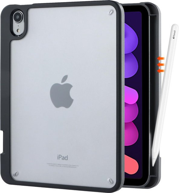 Schutzhülle für Apple iPad Mini 7. Generation (2024) und iPad Mini 6. Generation (2021) mit mattierter transluzenter Rückseite und Stifthalter, Schwarz - Bild 1