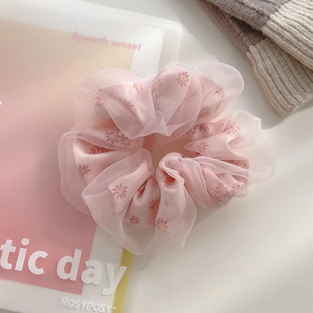 Haar Scrunchies Seide, Blumendruck, rosa, Mädchen - Bild 1