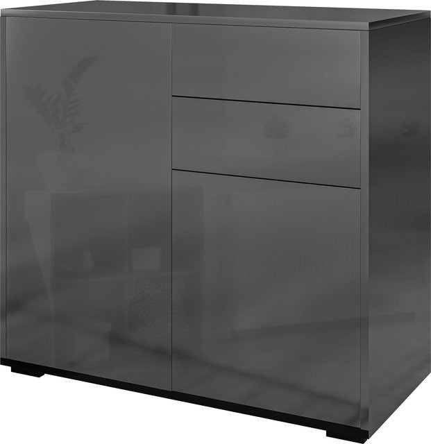 HOMCOM Aufbewahrungsschrank Sideboard in glänzendem Schwarz mit 2 Schubladen und 2 Türen sowie höhenverstellbaren Regalen, B/T/H: 79 x 36 x 74 cm - Bild 1