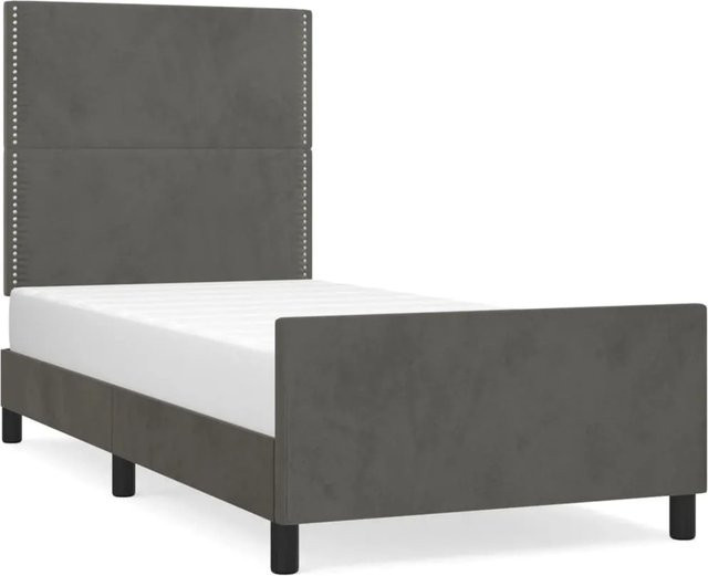 vidaXL Bettgestell mit Kopfteil aus Samt in Dunkelgrau, B/T/H: 90 x 200 x 118 cm - Bild 1