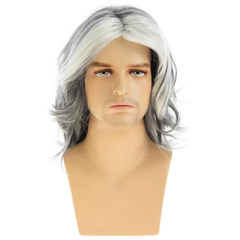Suri Hair Herrenperücke, grau, lange lockige, synthetisch, hitzebeständig - Bild 2