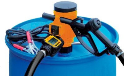CEMO Elektropumpe 12V in Orange mit 30 l/min Förderleistung, 4 m Anschlusskabel mit Klemmen, 6 m Schlauch und Zapfventil - Bild 1