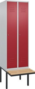 C+P Spind Classic PLUS Garderobenschrank mit Sitzbank, 2 Abteile, B/T/H: 212 x 60 x 81,5 cm, Zylinderschloss, 4 Garderobenhaken, mittige Trennwand, auskragende Sitzbank, Farben: Grau, Rot, Schwarz - Bild 1