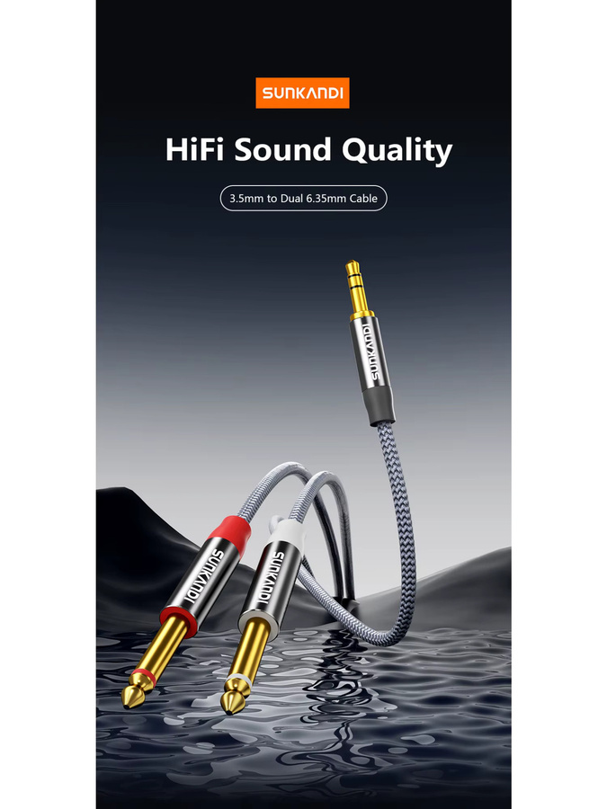 SUNKANDI Audiokabel 3,5 mm TRS auf Dual 6,35 mm 1/4 TS Mono Y Splitter Adapter, Grau - Bild 6