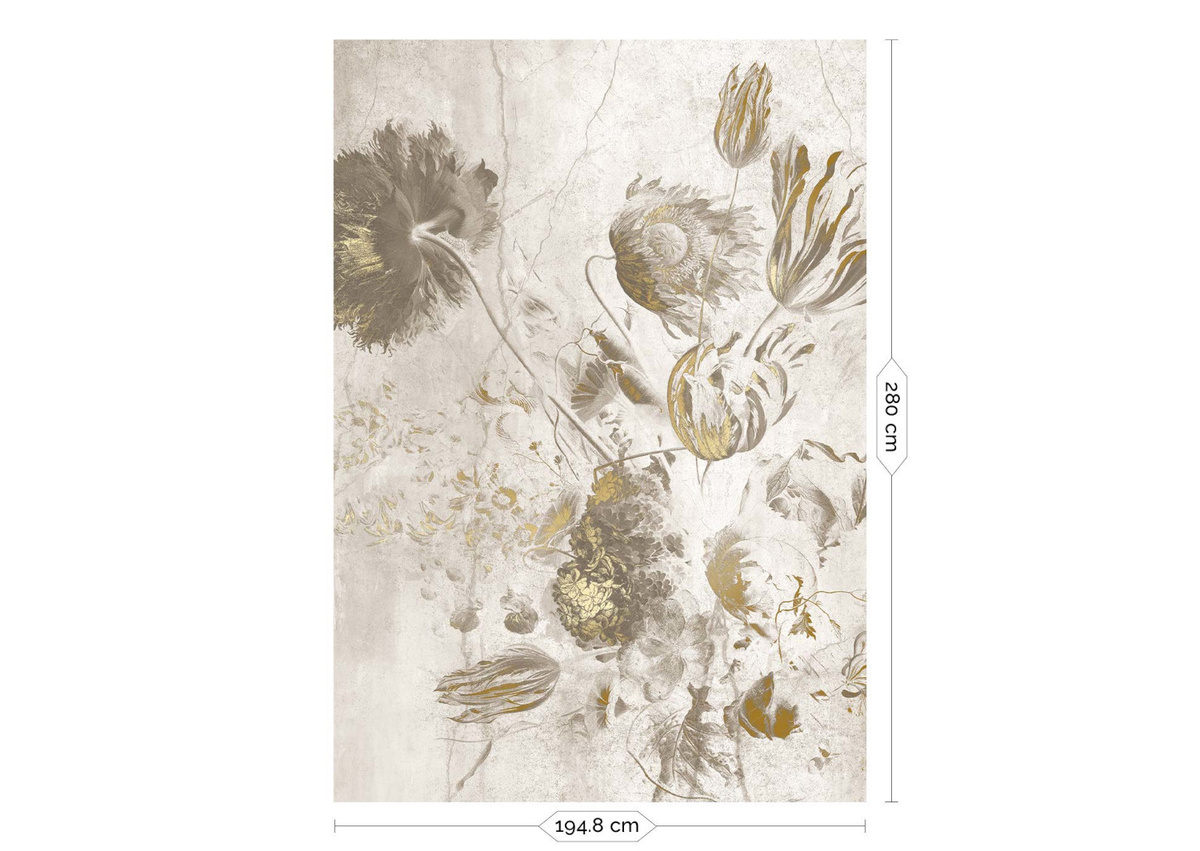 KEK Amsterdam Mural Fresco Flowers Uyterlinde Wandbild in Weiß, Gold und Multicolour, Breite: 195 cm - Bild 2