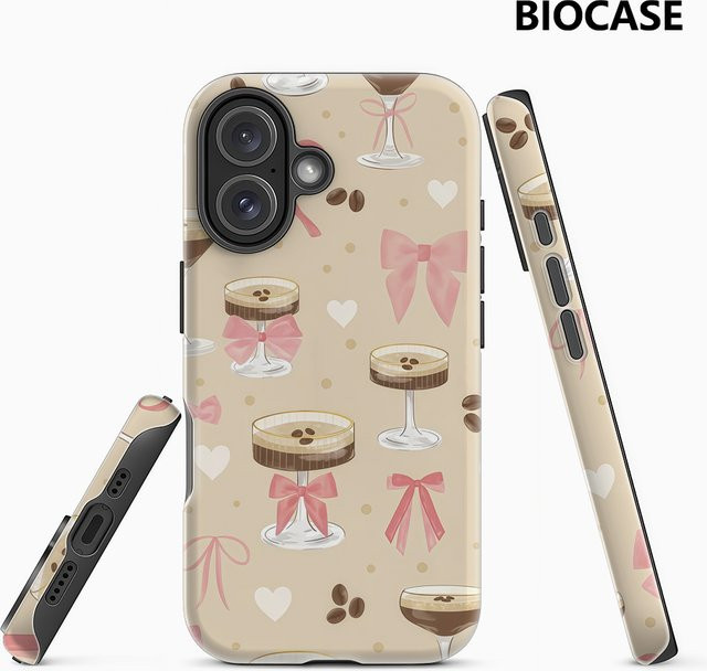 Handyhülle mit Kaffeegetränken und Schleifen für Apple iPhone 17 16 15 14 13 12 Pro Max Plus mit doppelschichtiger Rückseite - Bild 1