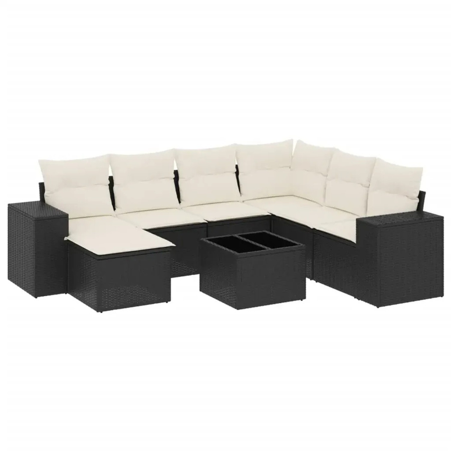 vidaXL 8-teilige Garten-Sofagarnitur in L-Form aus schwarzem Poly-Rattan mit Kissen und pulverbeschichtetem Stahlgestell - Bild 2