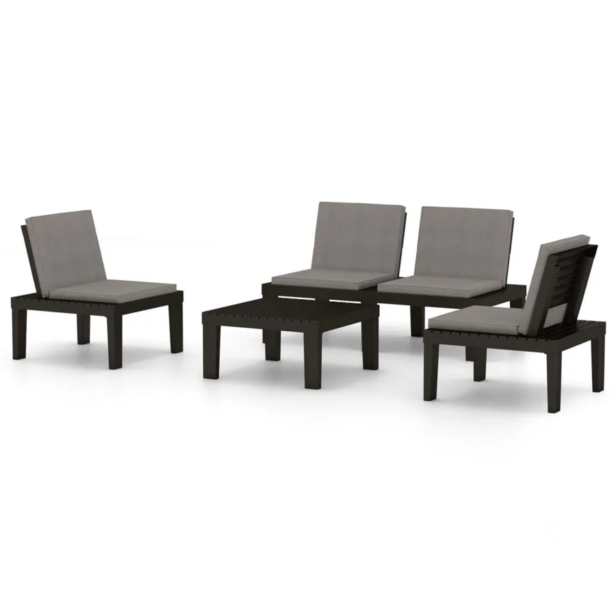vidaXL 4-tlg Garten-Lounge-Set in L-Form mit Kissen und Couchtisch, Grau/Anthrazit - Bild 2