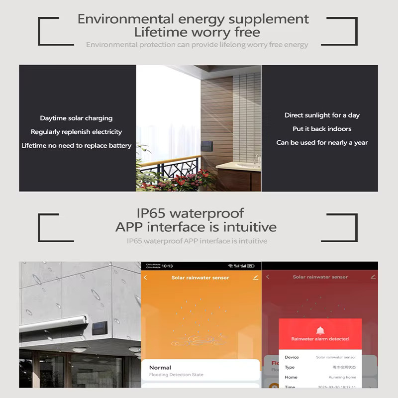 Tuya Zigbee Regensensor mit Echtzeit-Regenwarnungen, solarbetrieben und IP65 wasserdicht für Smart Home Garten- und Bewässerungssysteme in Schwarz oder Weiß - Bild 3