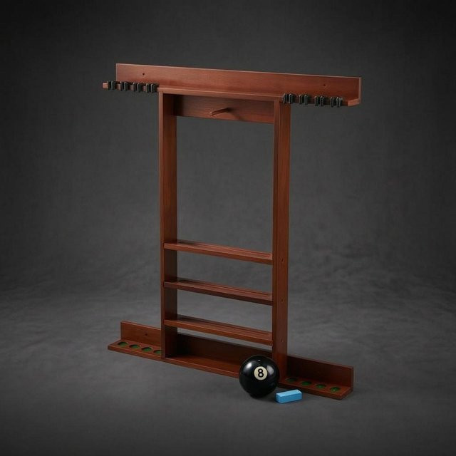 Wandmontiertes Queue-Regal von Binchi Outdoor Product aus Holz in Eiche-Optik und Braun zur Aufbewahrung von Billardkugeln und Queues - Bild 1