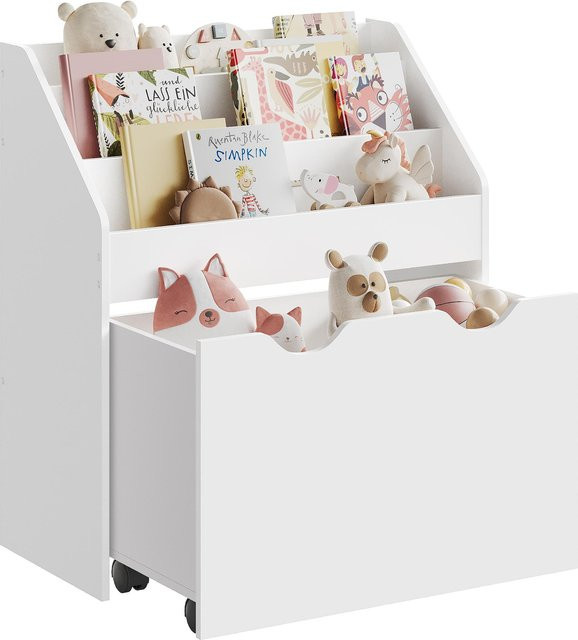 SONGMICS Kinder Bücherregal und Spielzeug-Organizer in Weiß mit 3 Regalböden und Rollen - Bild 1