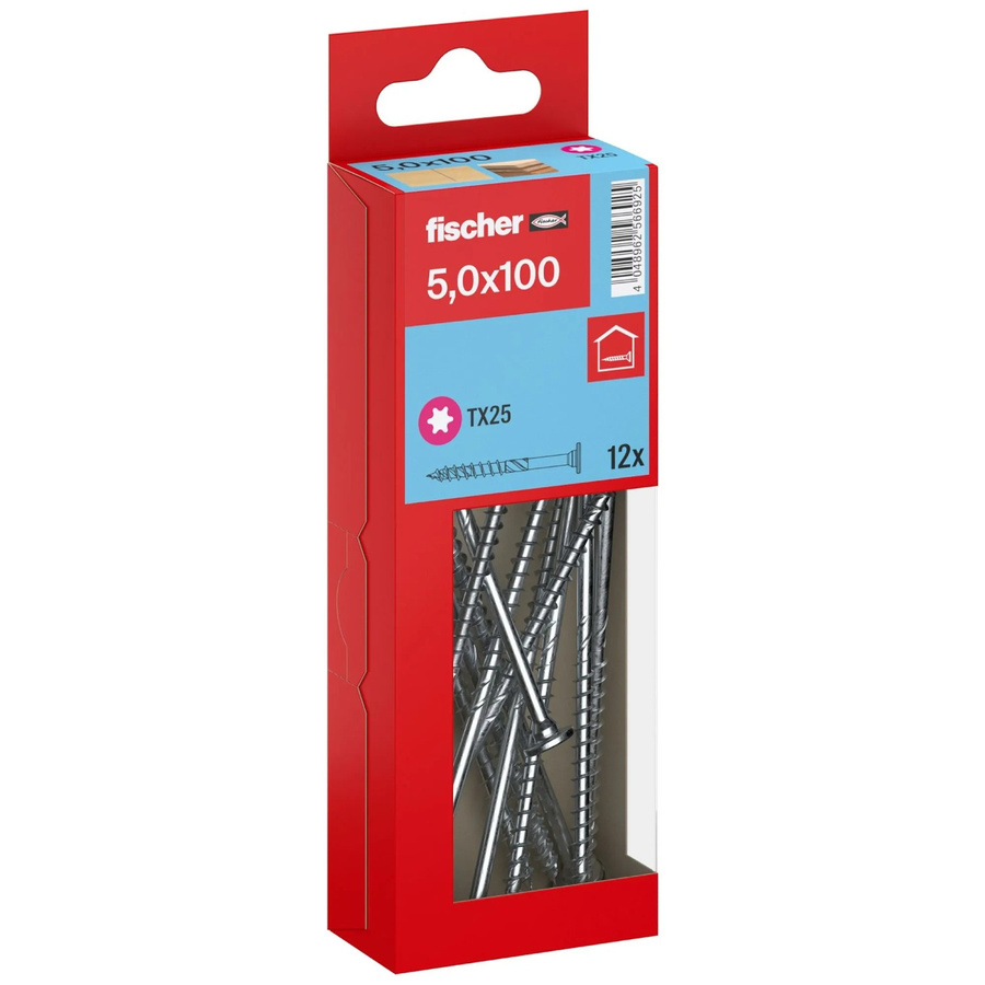 Fischer Holzbauschraube mit Stufensenkkopf und Torx-Antrieb, Teilgewinde, verzinkt, Farbe: Silber/Blau, Durchmesser: 5 mm, Länge: 100 mm, 12 Stück - Bild 2