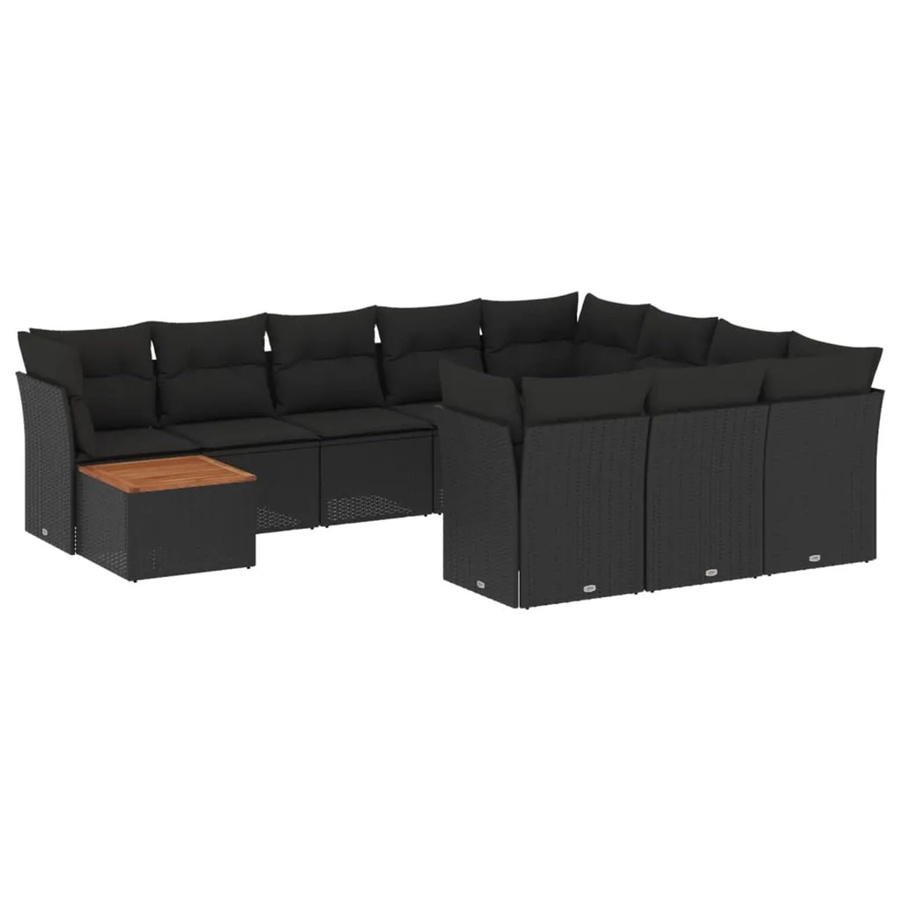 vidaXL 11-tlg Garten-Sofagarnitur aus Poly-Rattan und Akazienholz in Schwarz und Braun mit Kissen Modell 59 - Bild 2
