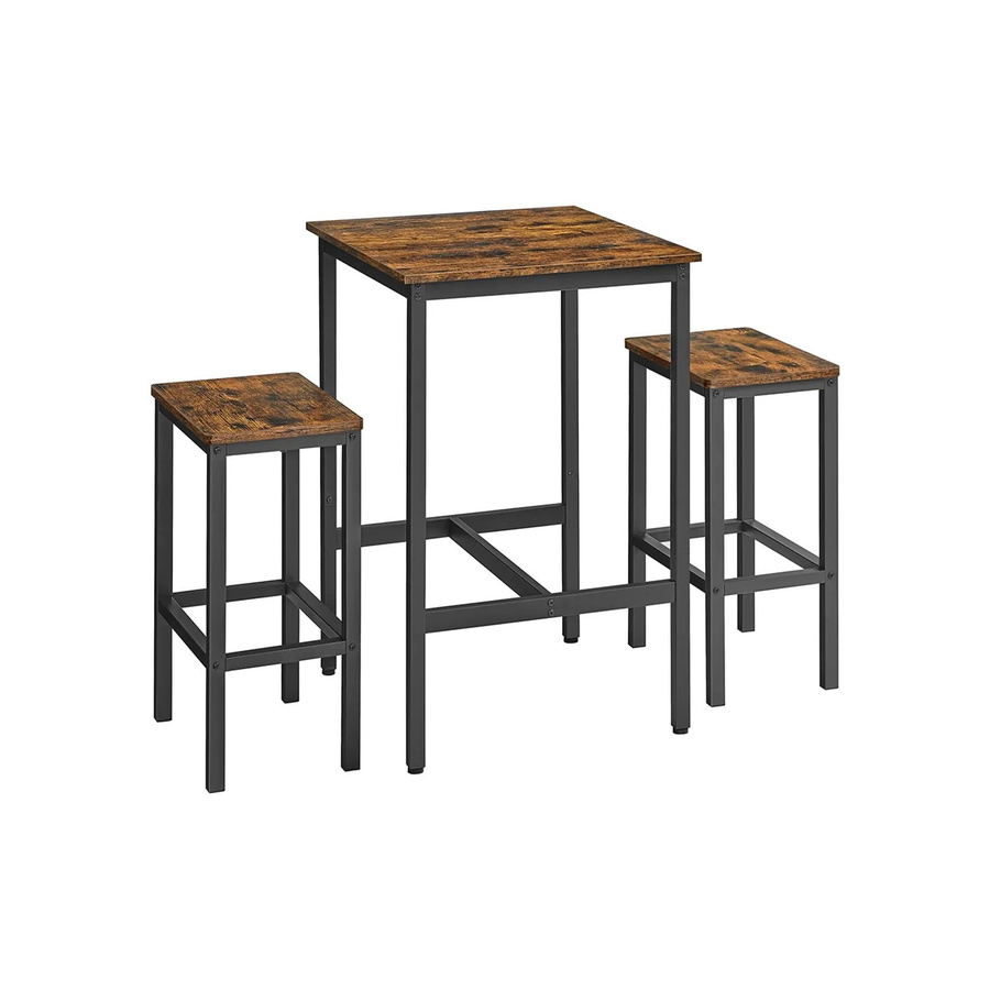 VASAGLE Esstisch-Set mit 2 Barhockern in Braun-Schwarz, kleiner Küchentisch aus Spanplatte und Stahl - Bild 3