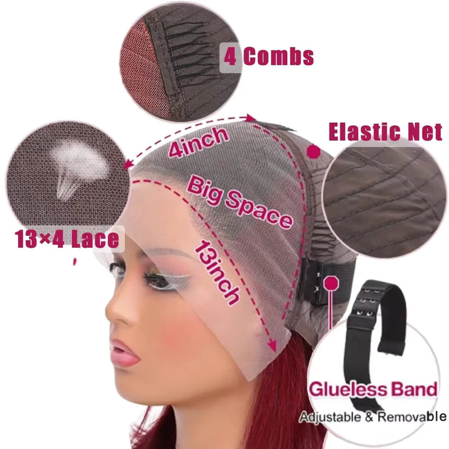 Cecycocy Bob-Perücke, Burgunderrot, 13x4 HD transparente Spitzenfront, Damen - Bild 6