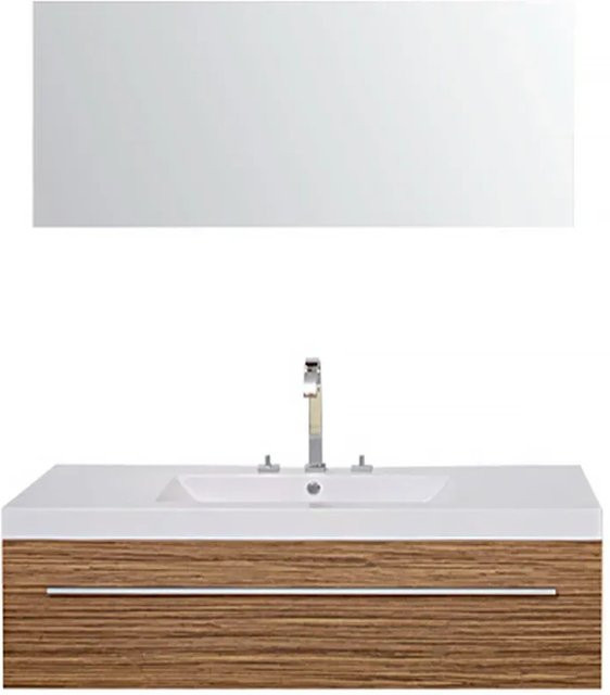 Jet-Line Badset Bern in Holzoptik Zebra Dunkelbraun mit Waschbecken aus Mineralguss und Wandspiegel, B: 119 cm, T: 47 cm, H: 119 cm - Bild 1