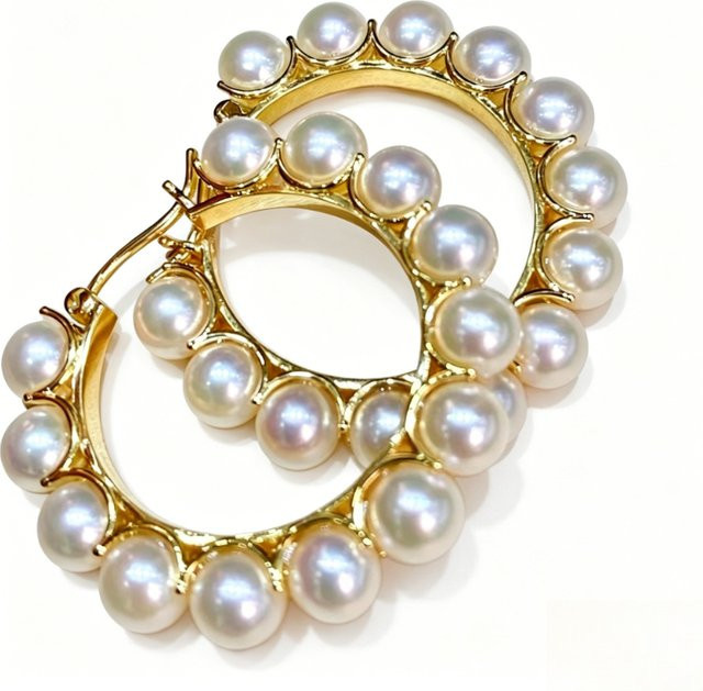 YoYo Creolen, vergoldet, Perle, Damen, Vintage - Bild 1